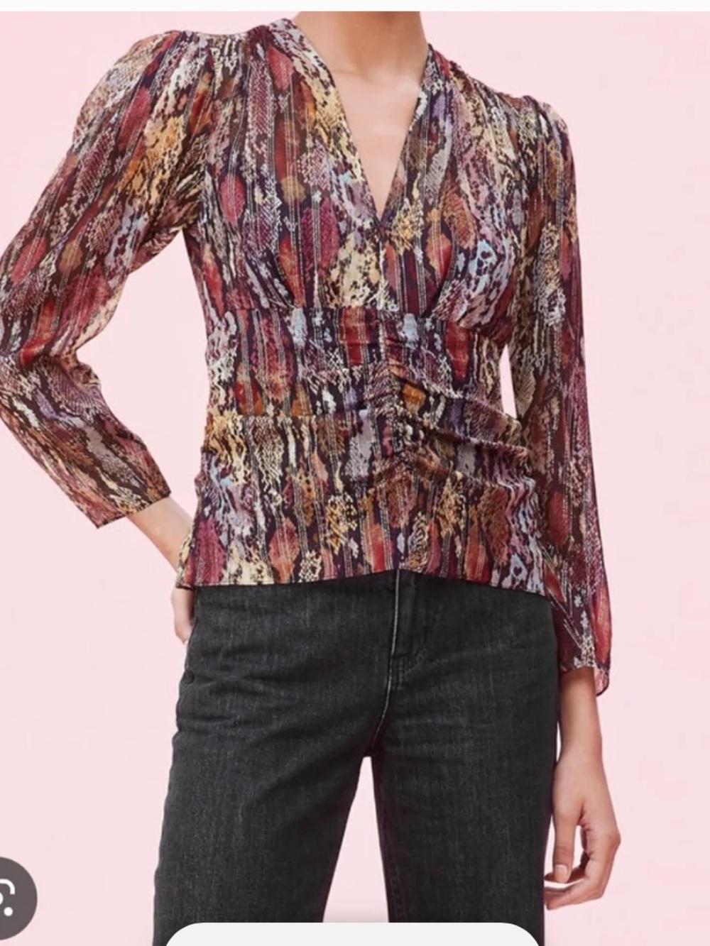 Rebecca Taylor Watercolour Snake V-Neck Top Blouse size 0
